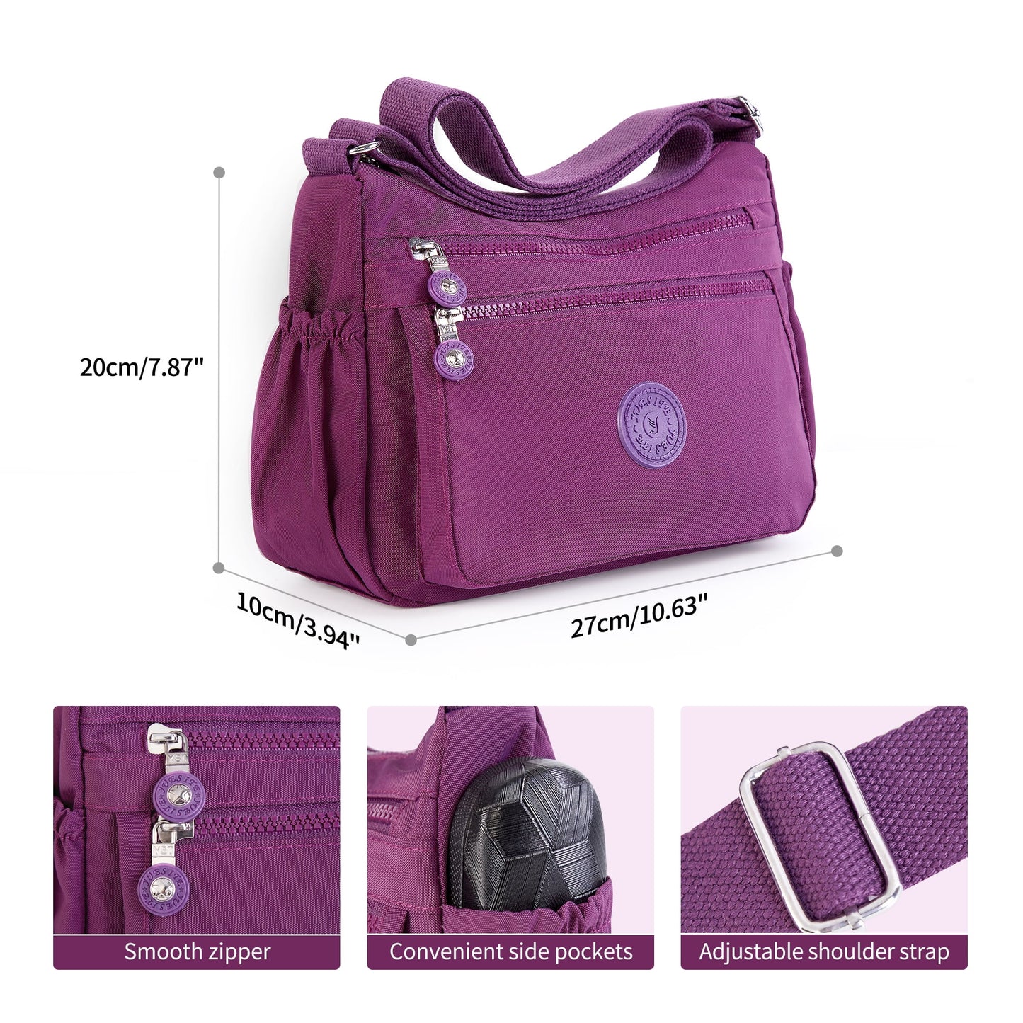 Purses and Handbags for Women Waterproof Crossbody Bag Multiple Pockets Casual Shoulder Bags, Purple