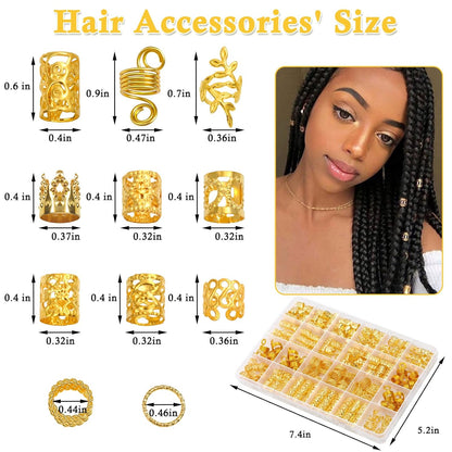 220 Stück Gold-Haarschmuck Für Zöpfe, Loc Schmuck Für Haar-Dreadlock, Haaranhänger Für Frauen, Metall-Gold-Zöpfe, Ringe, Manschetten-Clips Für Dreadlock-Zubehör, Haar-Zöpfe