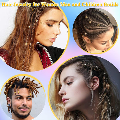 220 Stück Gold-Haarschmuck Für Zöpfe, Loc Schmuck Für Haar-Dreadlock, Haaranhänger Für Frauen, Metall-Gold-Zöpfe, Ringe, Manschetten-Clips Für Dreadlock-Zubehör, Haar-Zöpfe