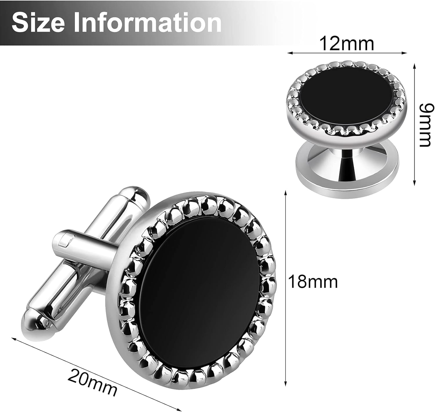 8Pcs Cufflinks and Studs Set, Classic Black Silver Tuxedo Buttons for Men, Button Covers for Tuxedo Shirt Business Wedding Formal Suit