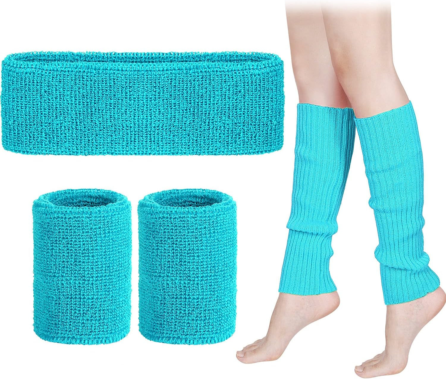 80S Leg Warmer Workout Set Women 90S Costume Headband Wristbands Knit Outfit Yoga Sport Running