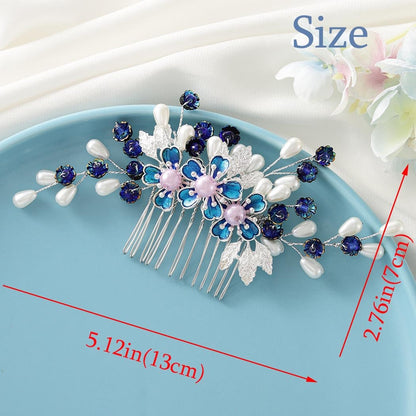 IYOU Blume Hochzeit Haar Kämme Marineblau Perle Braut Haarteil Florales Blatt Haarteil Bräute Brautjungfer Haarschmuck Für Frauen