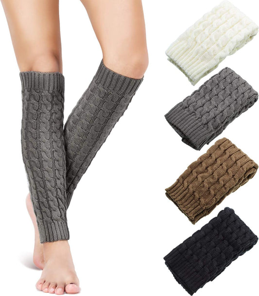 4 Pairs Cable Knit Leg Warmers Women Winter Knitted Crochet Knee Boot Stockings Cuffs Long Legging Socks