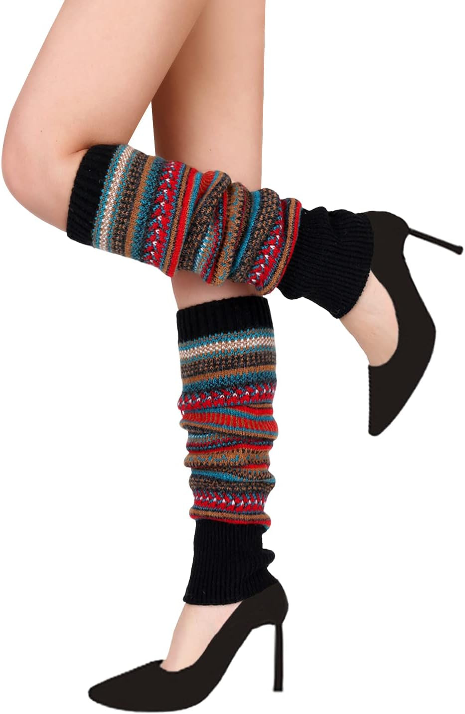 Leg Warmers for Women Girls Wool Knit Leg Warmer for Winter Bohemian Patterned Long Leg Warmer