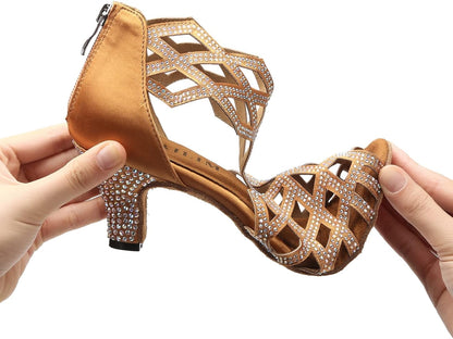 Women'S Ballroom Rhinestone Dance Shoes, Latin Salsa Bachata Practice Performance Dancer Shoes