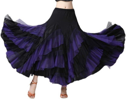 Elegant Ballroom Latin Dance Party Long Swing Tiered Skirt for Women