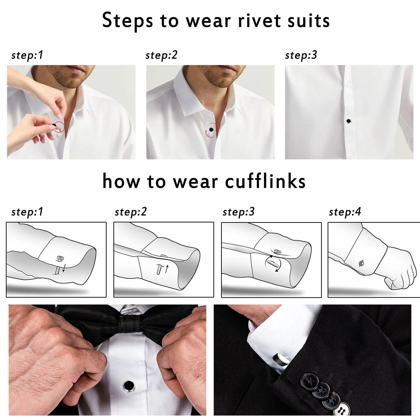 8Pcs Men'S Tuxedo Shirt Cufflinks and Studs Set for Christmas Wedding Banquet Ceremony