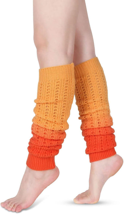 Womens Funny Novelty Wool Leg Warmer Girls Vintage Knit Footless Knee Highs Long Winter Thick Warm Boot Sock Birthday Thanksgiving Christmas Gifts Gift (Gradient Orange)