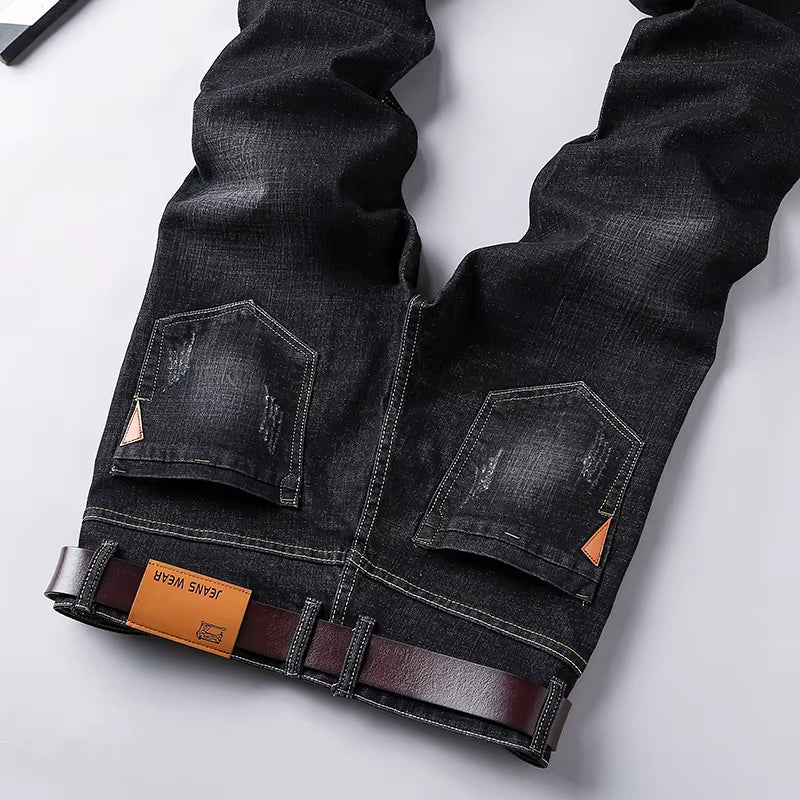 Hohe Qualität Dunkelblau Print Zerrissene Jeans Männer Original Marke Jeans Masculino Denim Hosen Männer Moto Biker Jeans