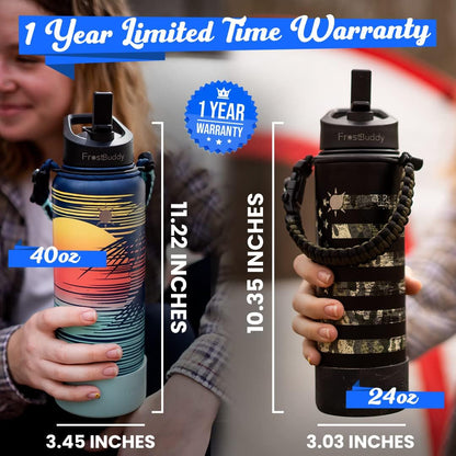 24Oz Insulated Water Bottle with Straw, Lid & Paracord Handle | 24-Hour Cold | Leak Free | Stainless Steel for Traveling, Sports & Errands