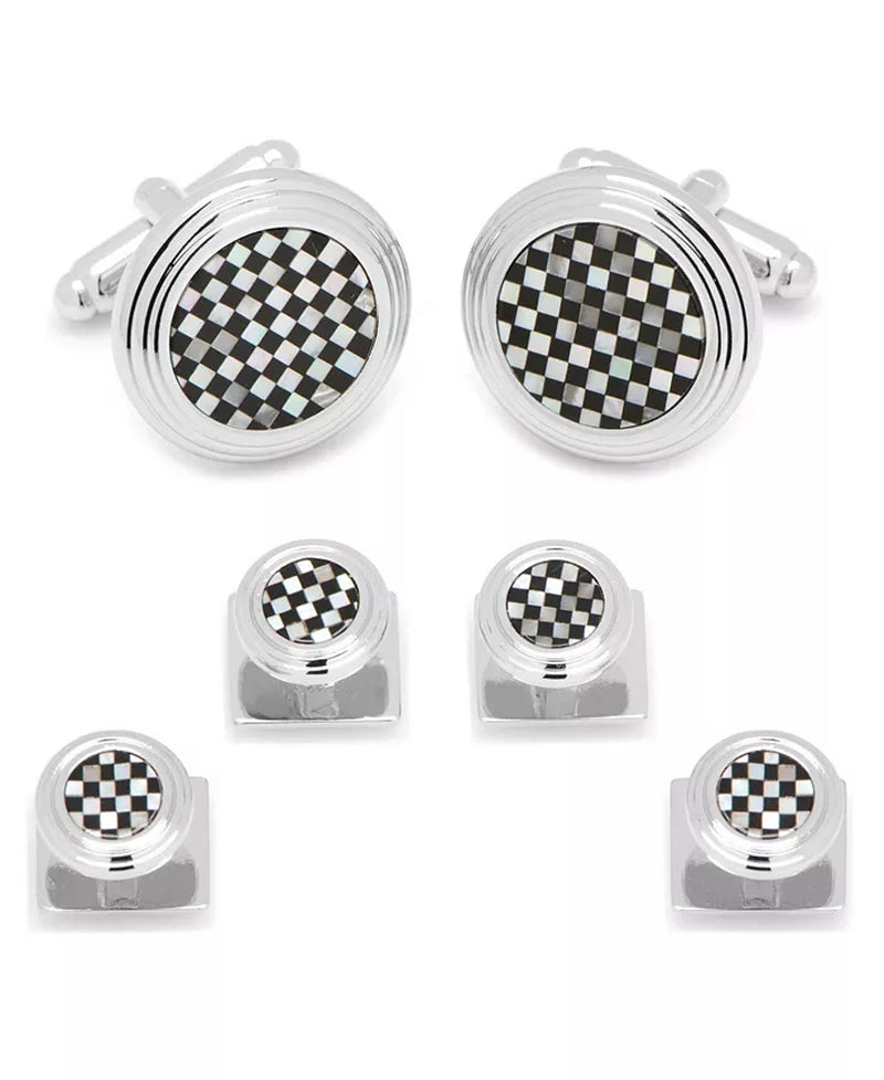 Men'S Checker Cufflink and Stud Set