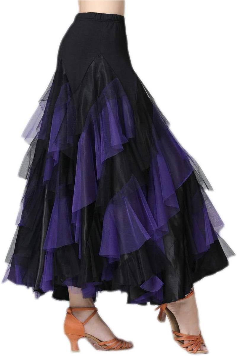 Elegant Ballroom Latin Dance Party Long Swing Tiered Skirt for Women