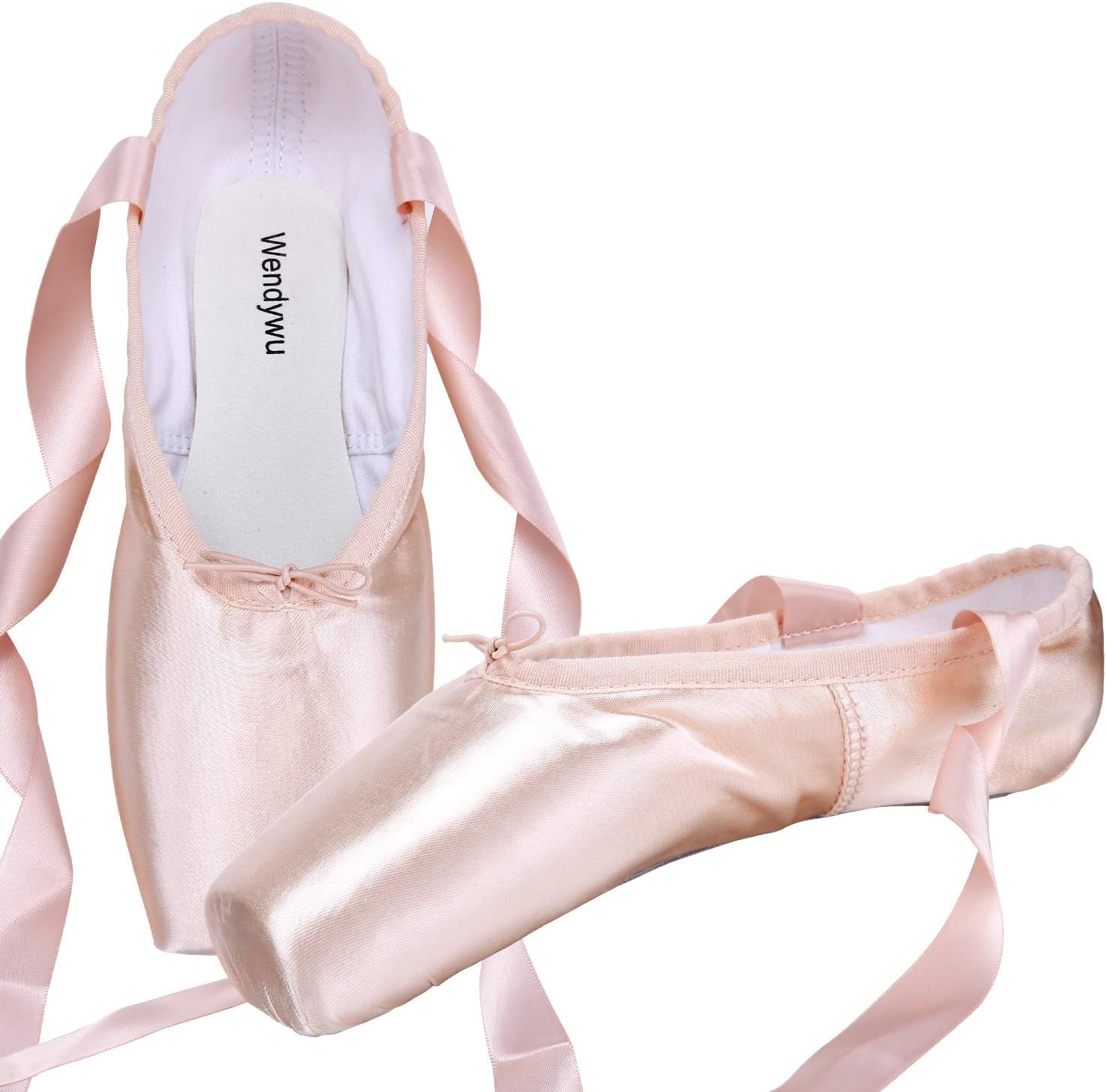 Professional Ballet Pointe Shoe for Kids Girl and Ladies Pink PU Soled Ballet Pointe Dance Shoes with Toe Pads