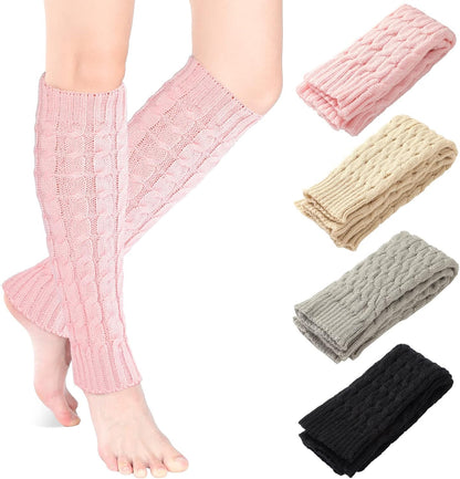 4 Pairs Cable Knit Leg Warmers Women Winter Knitted Crochet Knee Boot Stockings Cuffs Long Legging Socks