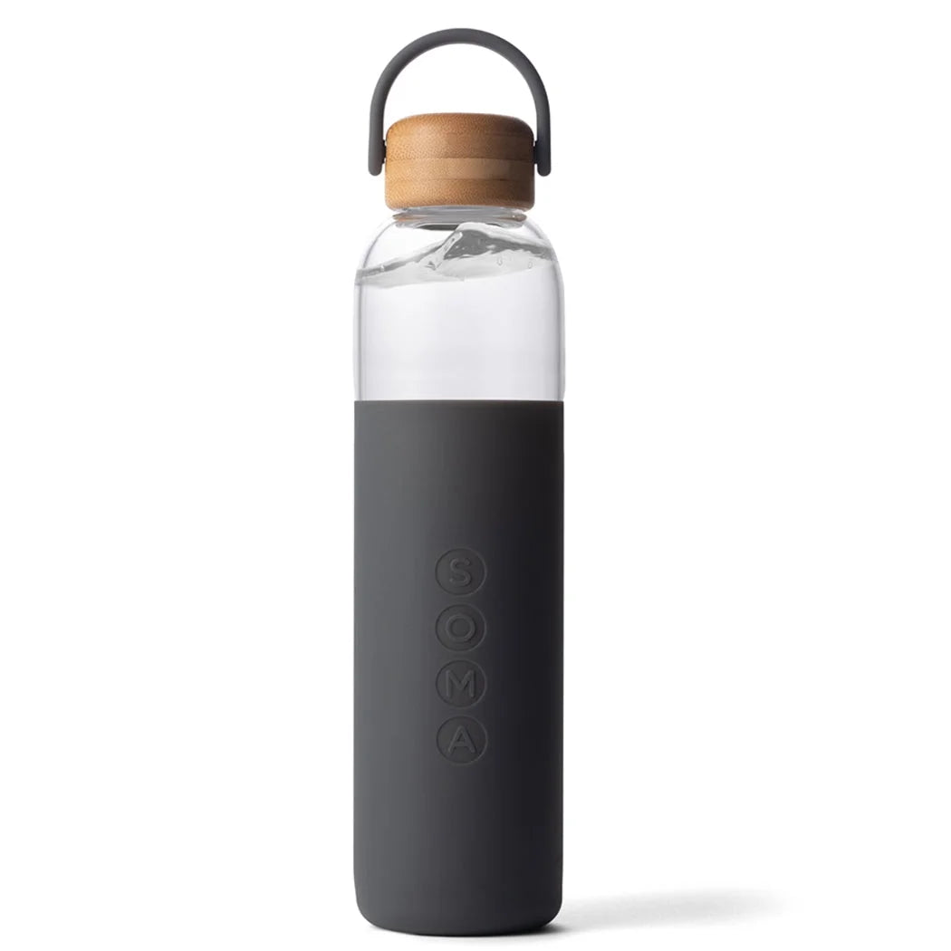 Glass Water Bottle with Silicone Sleeve, Bpa-Free, Gray, 25Oz