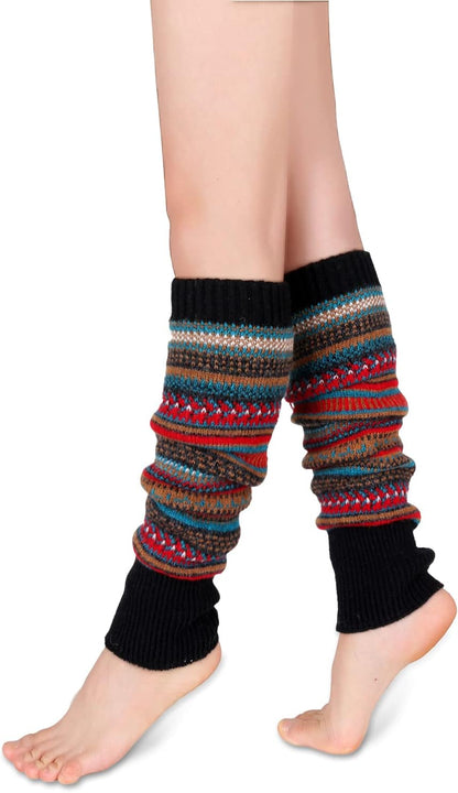 Leg Warmers for Women Girls Wool Knit Leg Warmer for Winter Bohemian Patterned Long Leg Warmer