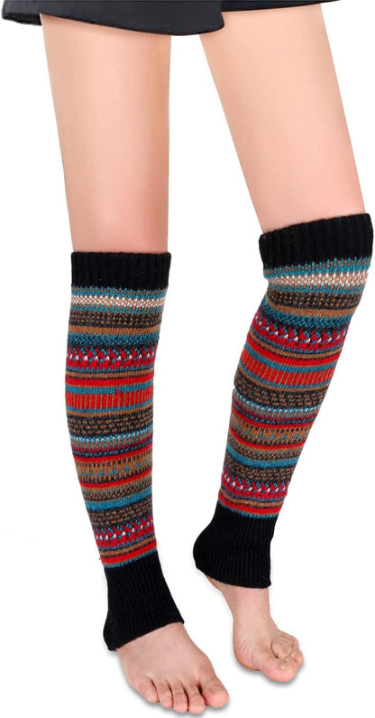 Leg Warmers for Women Girls Wool Knit Leg Warmer for Winter Bohemian Patterned Long Leg Warmer