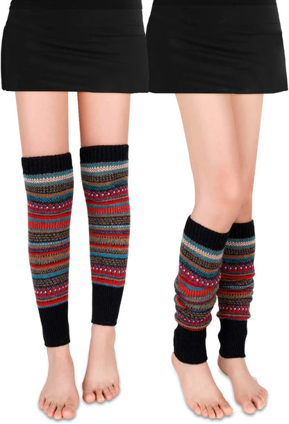 Leg Warmers for Women Girls Wool Knit Leg Warmer for Winter Bohemian Patterned Long Leg Warmer