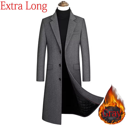 2023 Neue Extra Lange Wolle Graben Mantel Männlichen Winter Marke Mens Cashmere Mantel Slim Fit Woll Peacoat Windjacke Manteau Homme 4XL