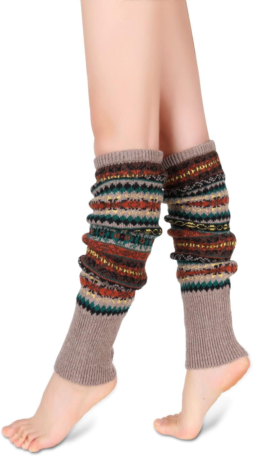 Leg Warmers for Women Girls Wool Knit Leg Warmer for Winter Bohemian Patterned Long Leg Warmer