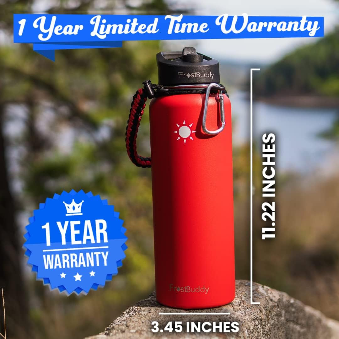 24Oz Insulated Water Bottle with Straw, Lid & Paracord Handle | 24-Hour Cold | Leak Free | Stainless Steel for Traveling, Sports & Errands