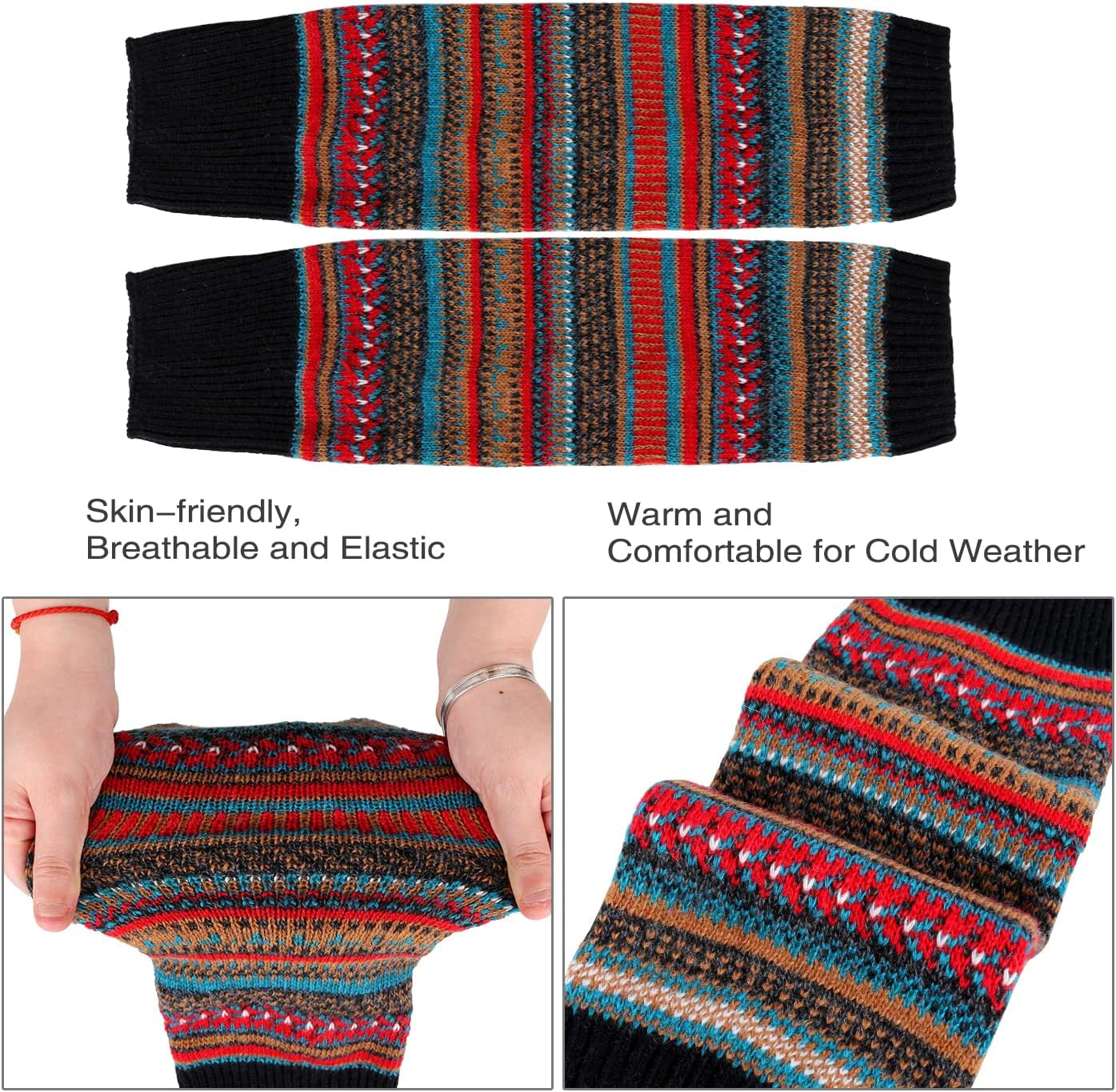 Leg Warmers for Women Girls Wool Knit Leg Warmer for Winter Bohemian Patterned Long Leg Warmer