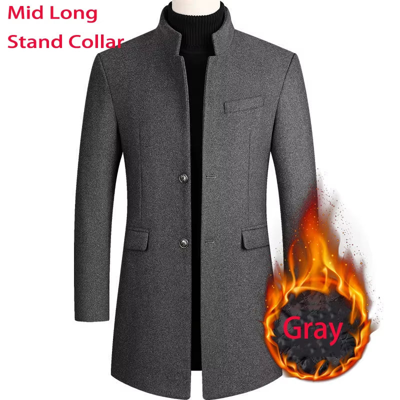 2023 Neue Extra Lange Wolle Graben Mantel Männlichen Winter Marke Mens Cashmere Mantel Slim Fit Woll Peacoat Windjacke Manteau Homme 4XL