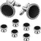 8Pcs Cufflinks and Studs Set, Classic Black Silver Tuxedo Buttons for Men, Button Covers for Tuxedo Shirt Business Wedding Formal Suit