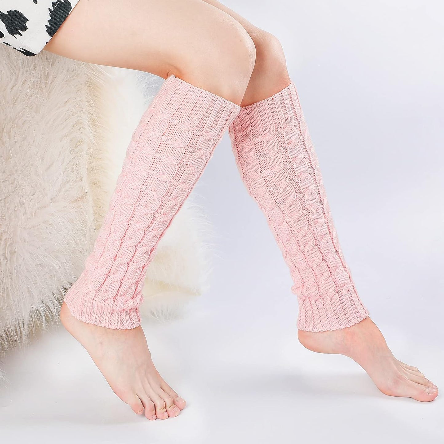 4 Pairs Cable Knit Leg Warmers Women Winter Knitted Crochet Knee Boot Stockings Cuffs Long Legging Socks