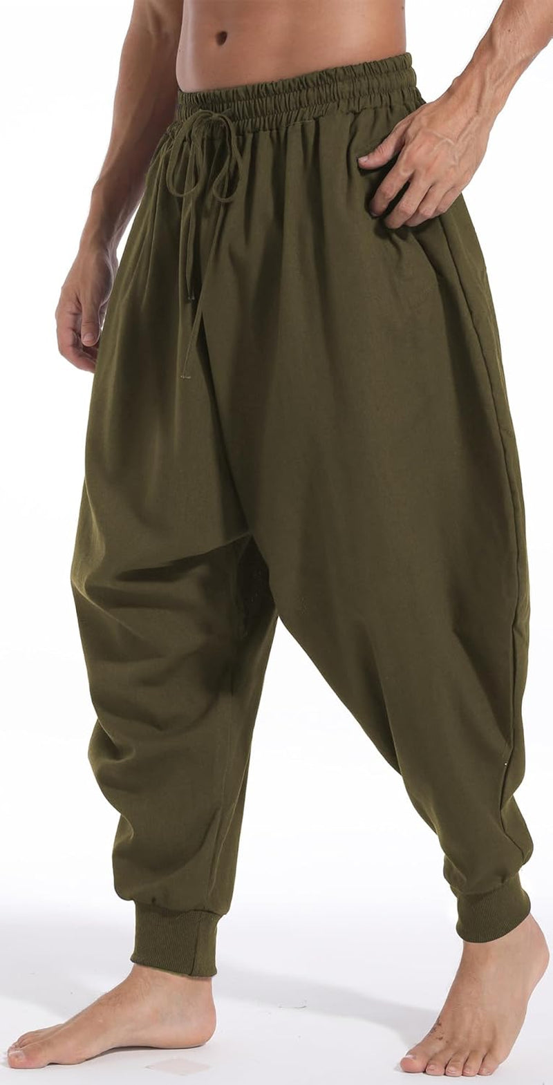 Men'S Drawstring Aladdin Hippie Harem Pants Loose Drop Crotch Trousers