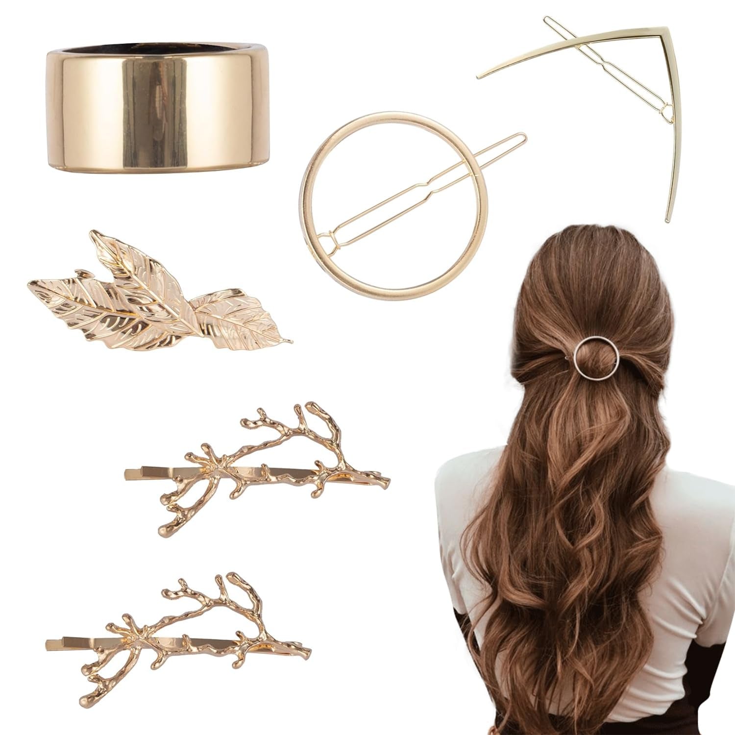 Goldene Haarspangen, Geometrische V-Pin-Locken Klammern, Blatt-Kleine Haarspangen, Mädchen-Haar-Accessoires, Metall-Haarmanschetten, Haar-Zopf-Ringe, Blondes Styling Für Frauen