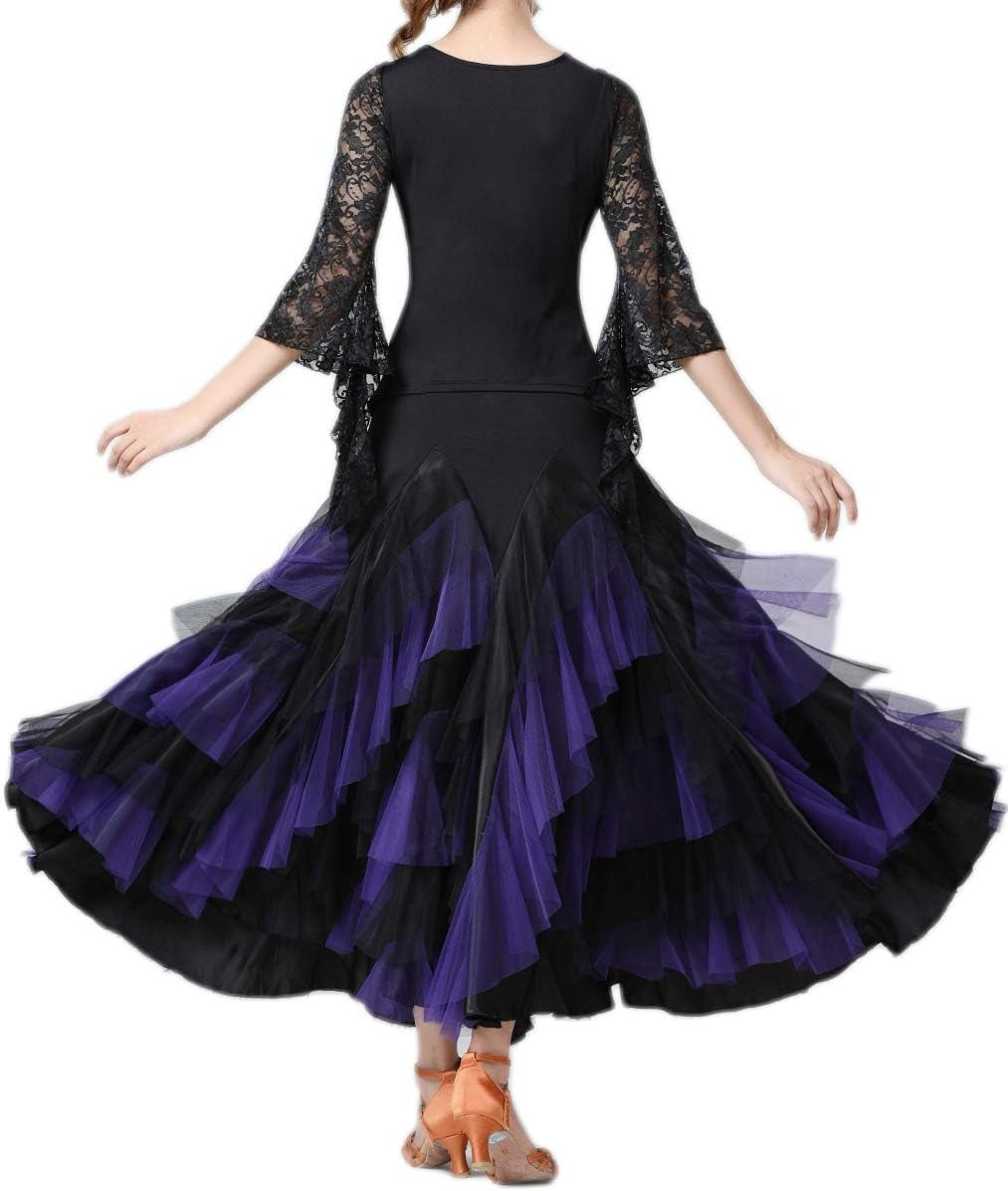 Elegant Ballroom Latin Dance Party Long Swing Tiered Skirt for Women