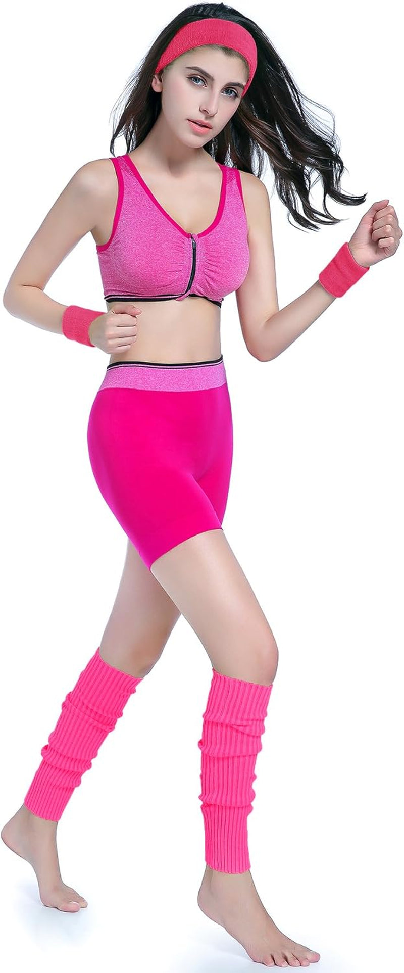 Kimberly'S Knit Women 80S Neon Pink Running Headband Wristbands Leg Warmers Set (Free, Hotpink)