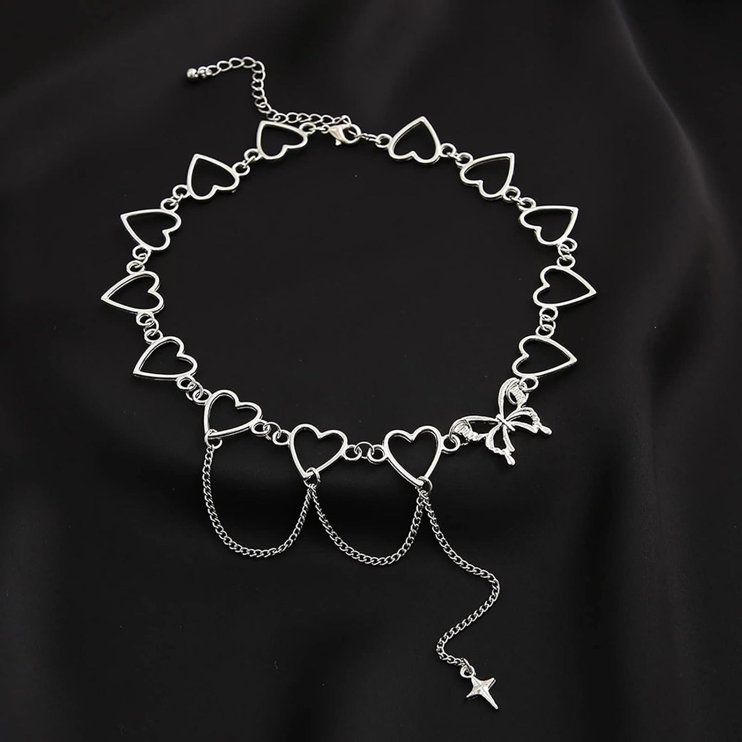 Schmetterlings-Herz-Halsband-Halskette Punk-Lariat-Kreis-Halsketten-Ketten-Höhlen-Stern-Liebes-Herz-Kragen-Schmucksachen Für Frauen-Mädchen (Silber A)