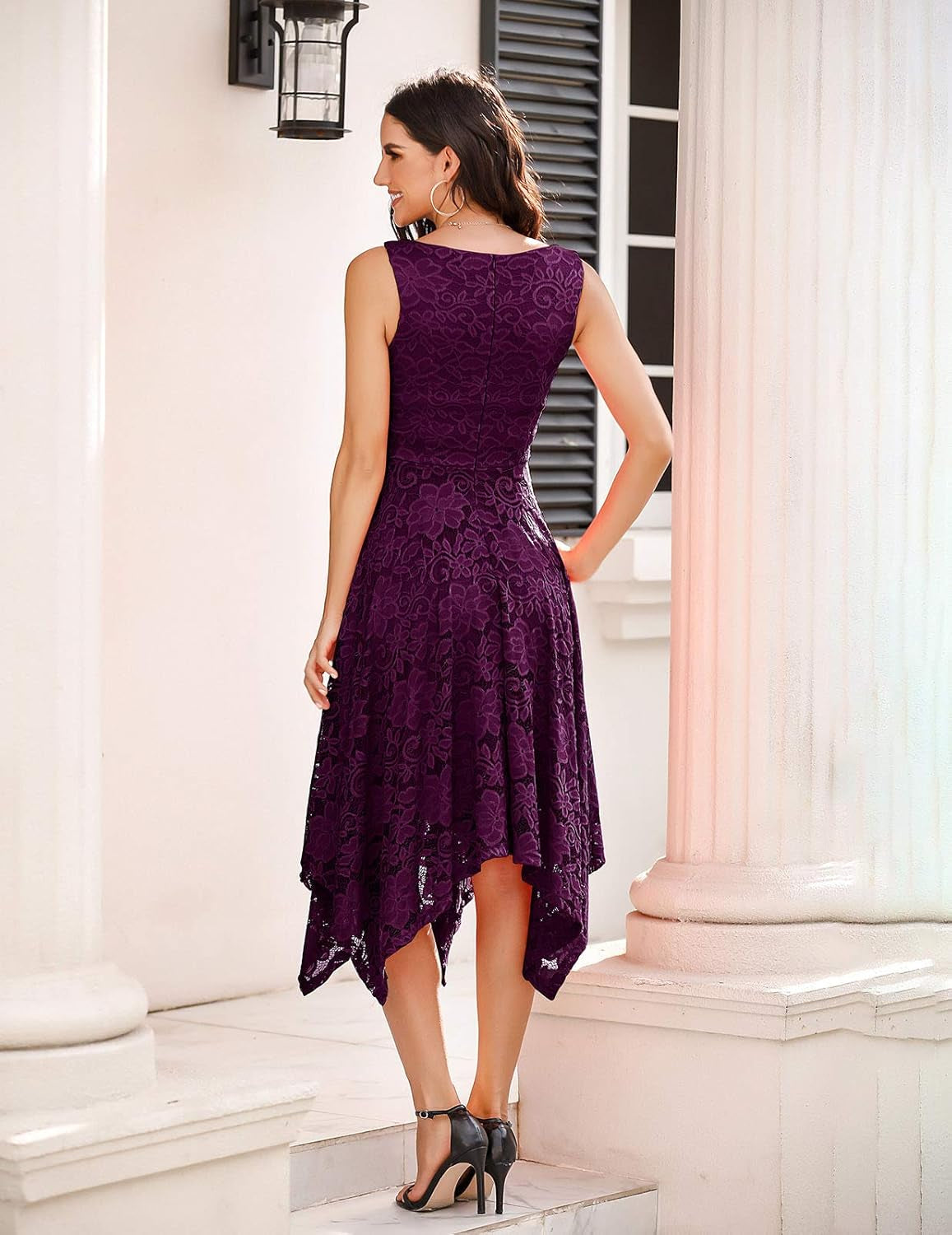 Women'S Lace Cocktail Party Dress 2025 Handkerchief Hem Bridesmaid Prom Formal Dresses for Wedding Guest