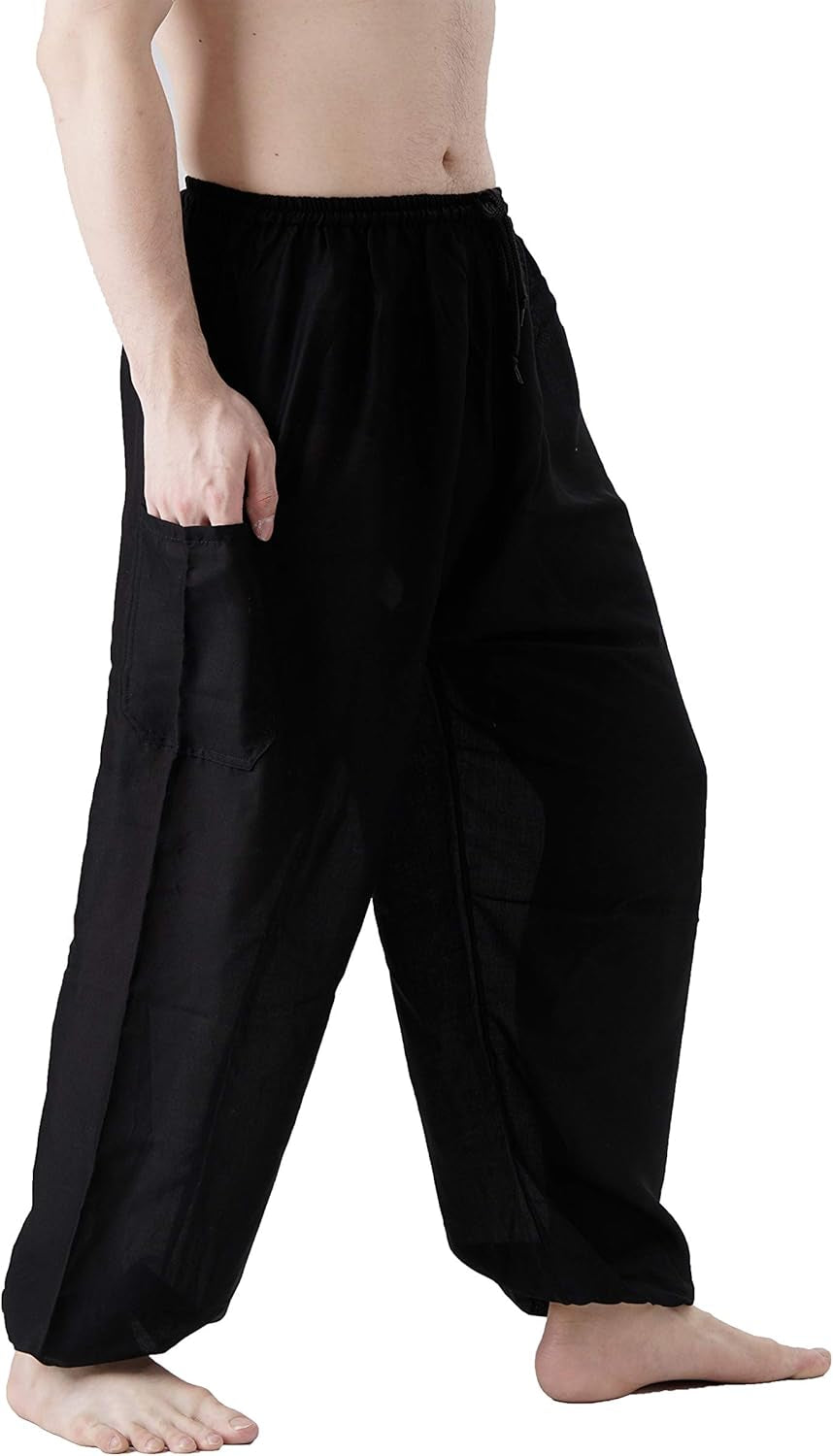 Men'S Harem Hippie Pants Boho Clothing (Black Classic, One Size)