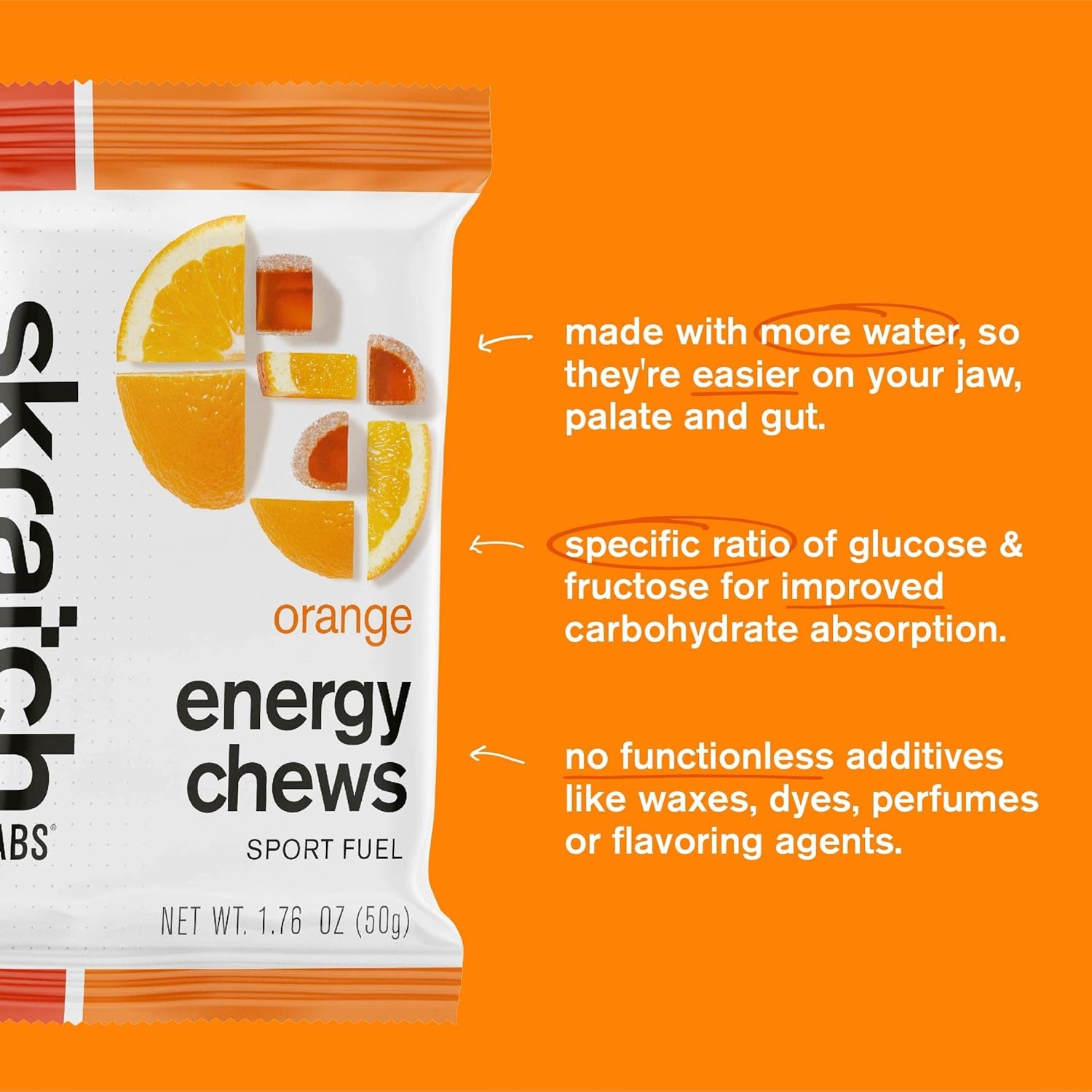 Energy Chews | Energy Gummies for Running, Cycling, and Sports Preformance | Energy Gel Alternative | Orange (10 Pack) | Gluten Free, Vegan