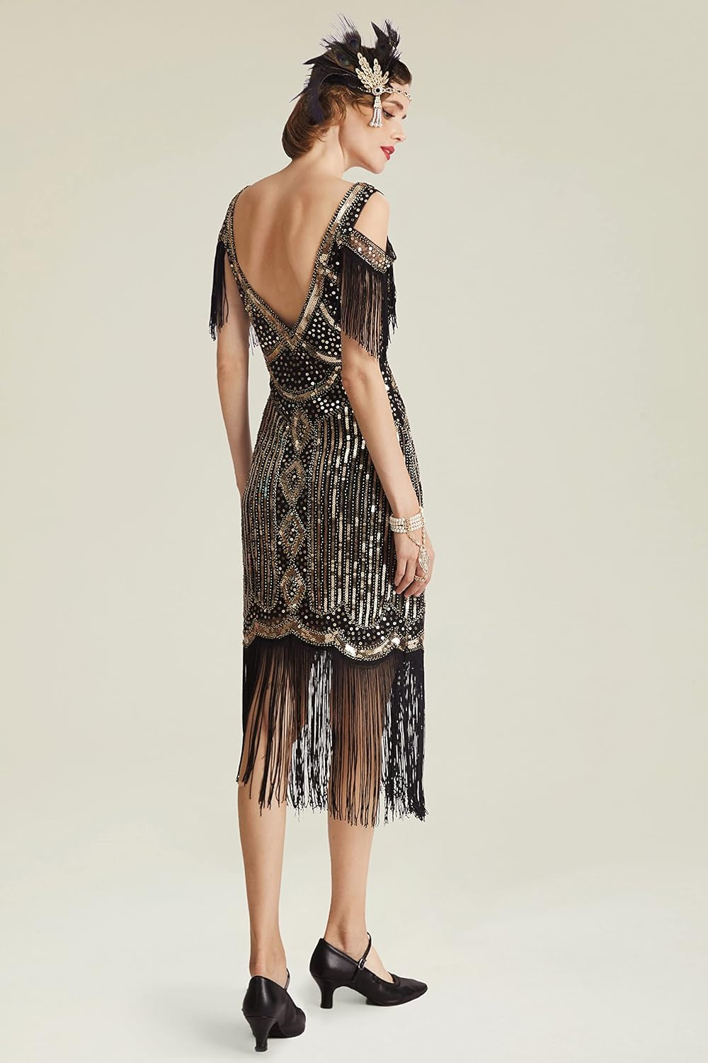 Womens 1920S Flapper Dress Vintage Long Fringe Dress Roaring 20S Sequins Beaded Dress