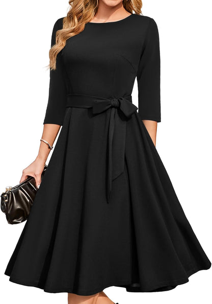 Cocktail Dresses for Women, Vintage Wedding Guest 3/4 Sleeves Formal Church Dress, Spring 2025