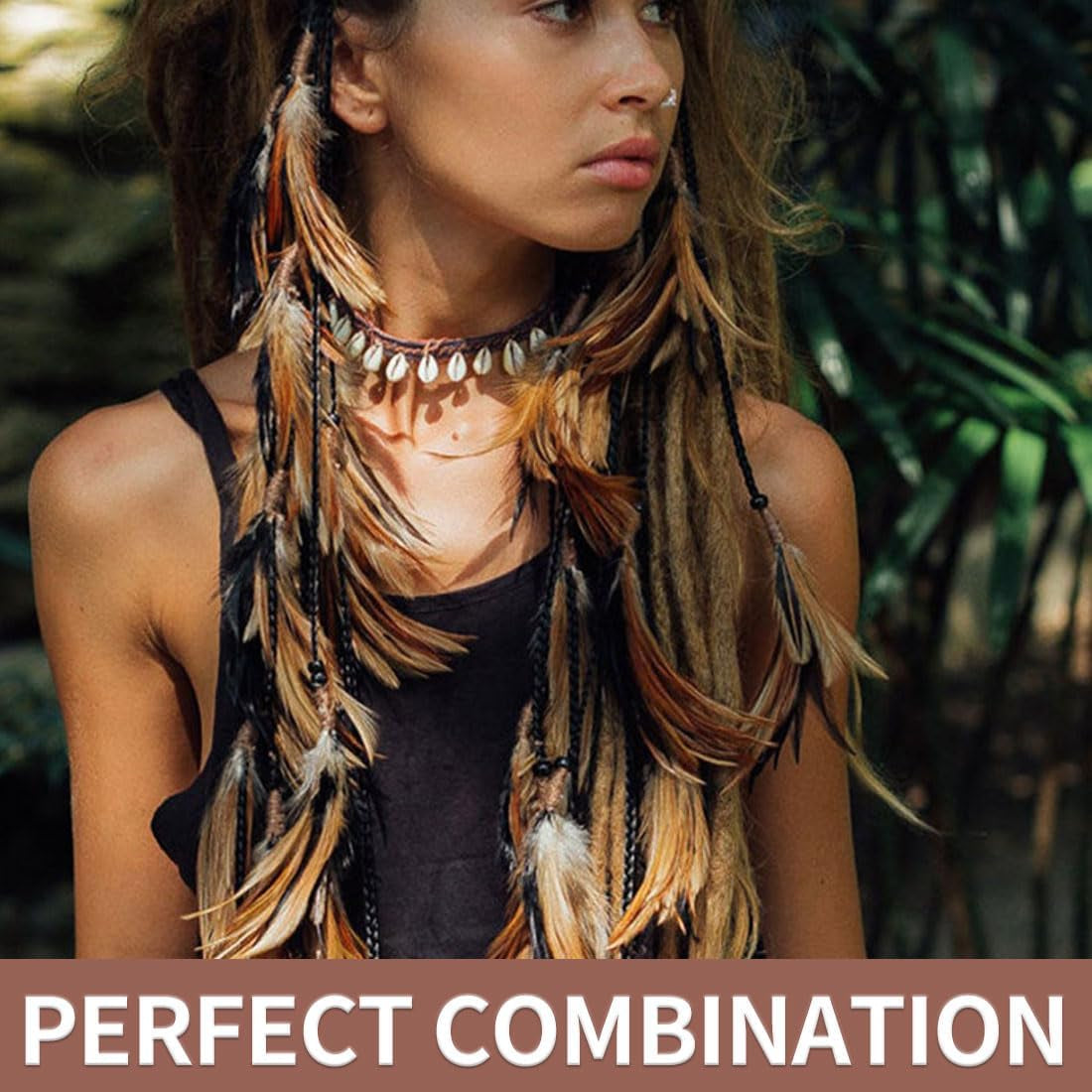 Feder Kopfschmuck Boho Hippie Stirnband - 1 Pcs Indian Feather Stirnband,Frauen Bohemien Feder Quasten Seil Weben Stirnband Gürtel Haarband Haarschmuck Hippie Boho Indisch Haarbänder