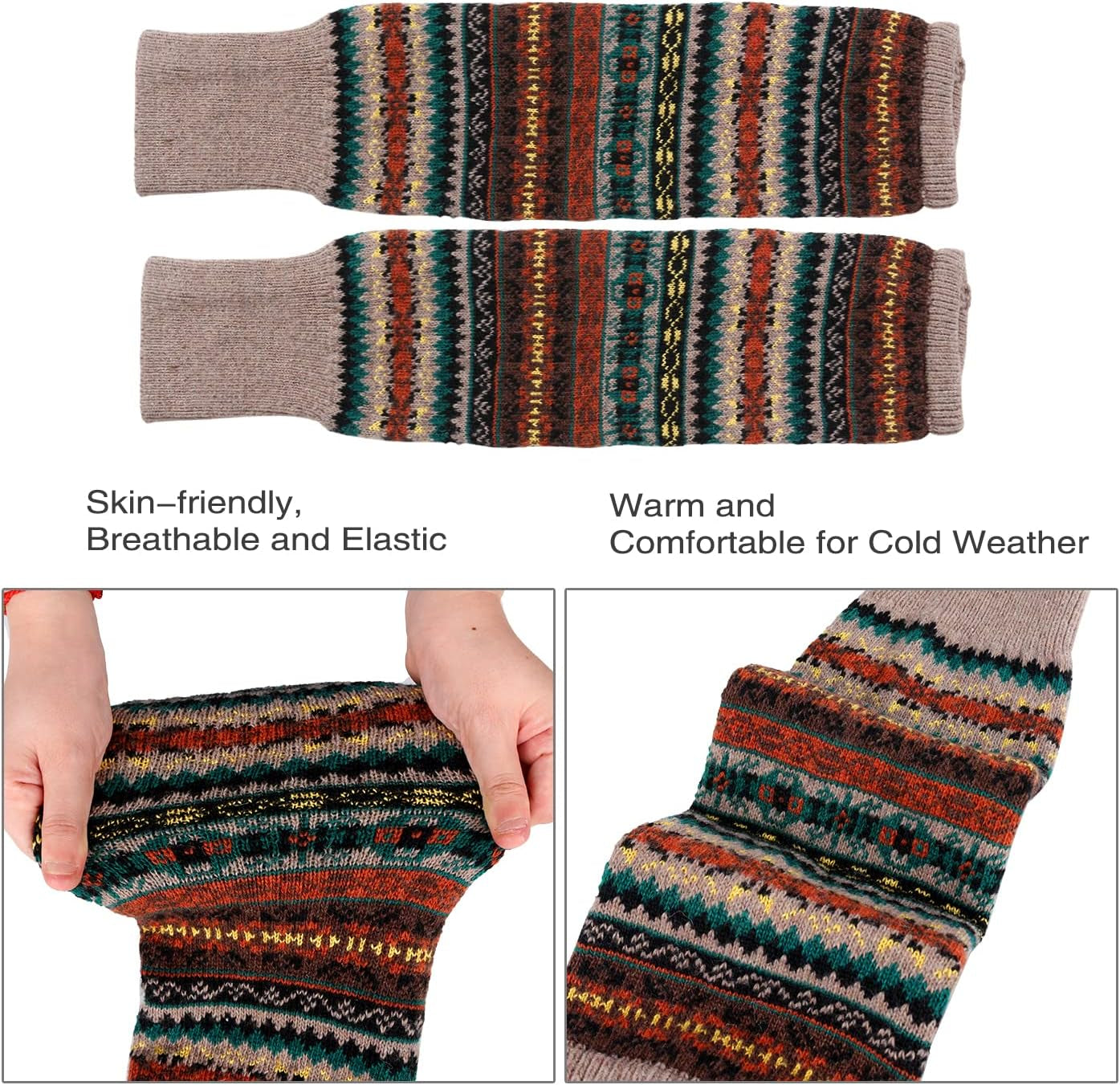 Leg Warmers for Women Girls Wool Knit Leg Warmer for Winter Bohemian Patterned Long Leg Warmer