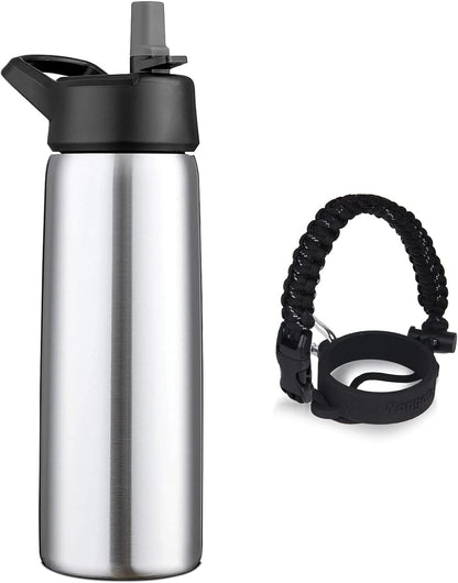 24Oz Insulated Water Bottle with Straw, Lid & Paracord Handle | 24-Hour Cold | Leak Free | Stainless Steel for Traveling, Sports & Errands