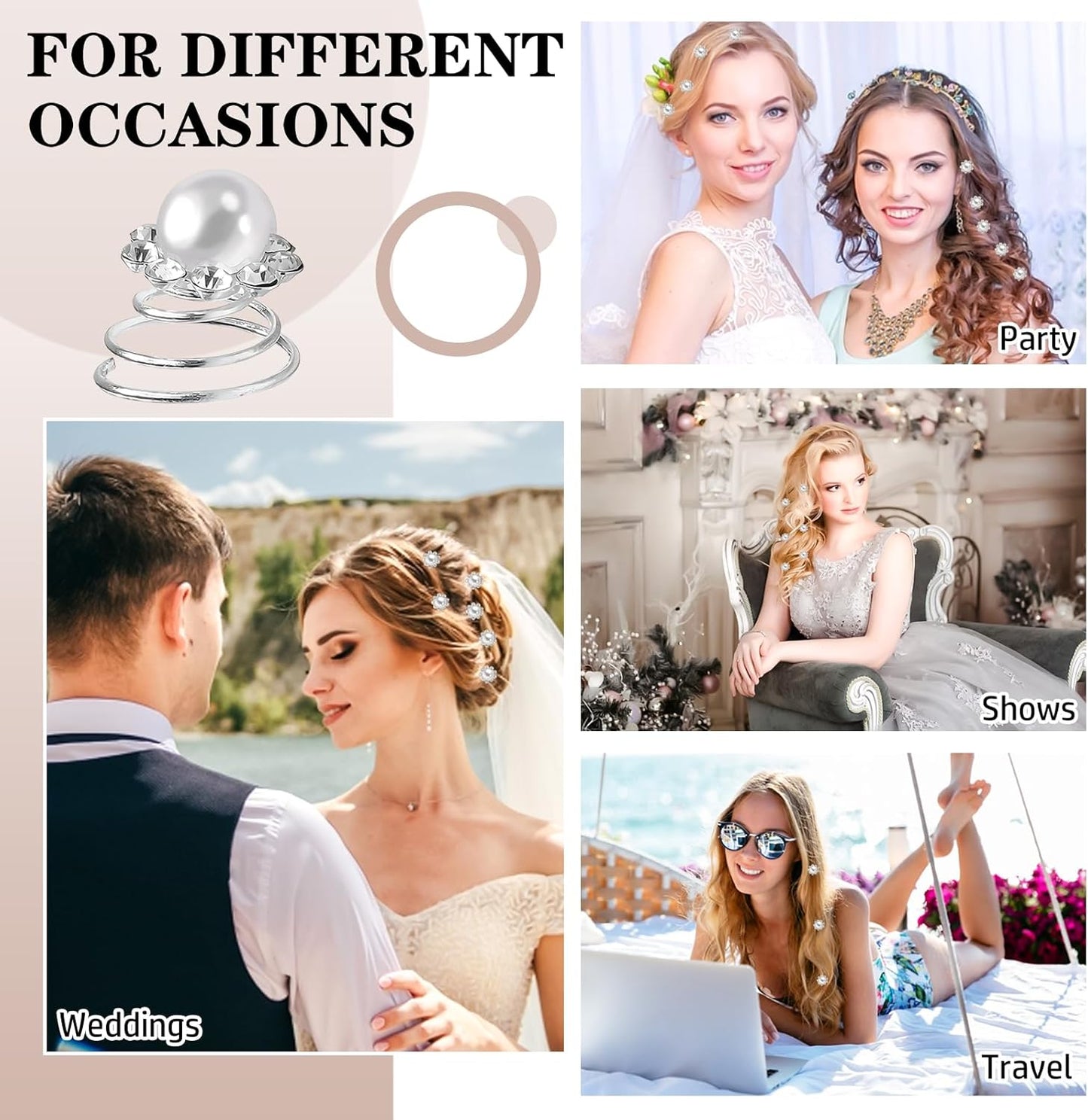 60 Stück Strass Kristall Twister Set Spiral Haarnadel Spule, Hochzeit Haar Curlies Perlen Strass Curlies Haarschmuck Braut Blumen Kristall Haarspinnen Für Hochzeit, Party (Perlen)