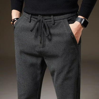 2024 Winter Neue Herren Warme Freizeit Hose Mode Gebürsteten Stoff Dicken Fleece Marke Schlanke Bürohose Männlich Schwarz