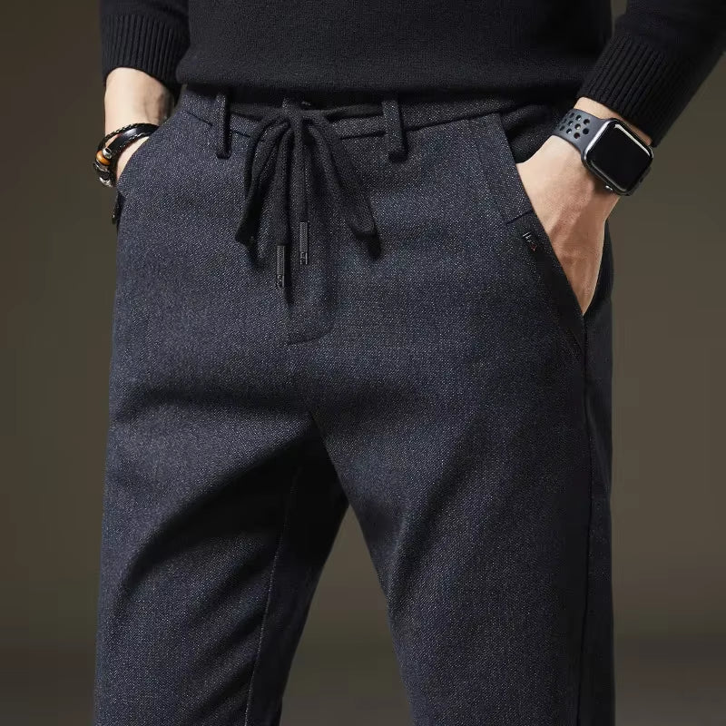 Männer Winter Fleece Warme Casual Hosen Klassische Stil Dicke Baumwolle Gerade Bein Hose Männlich Marke Männer Kleidung