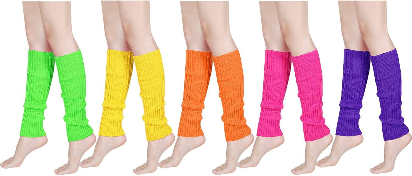 80S Women Neon Leg Warmers Knit Ribbed Leg Warmer for Party Accessories