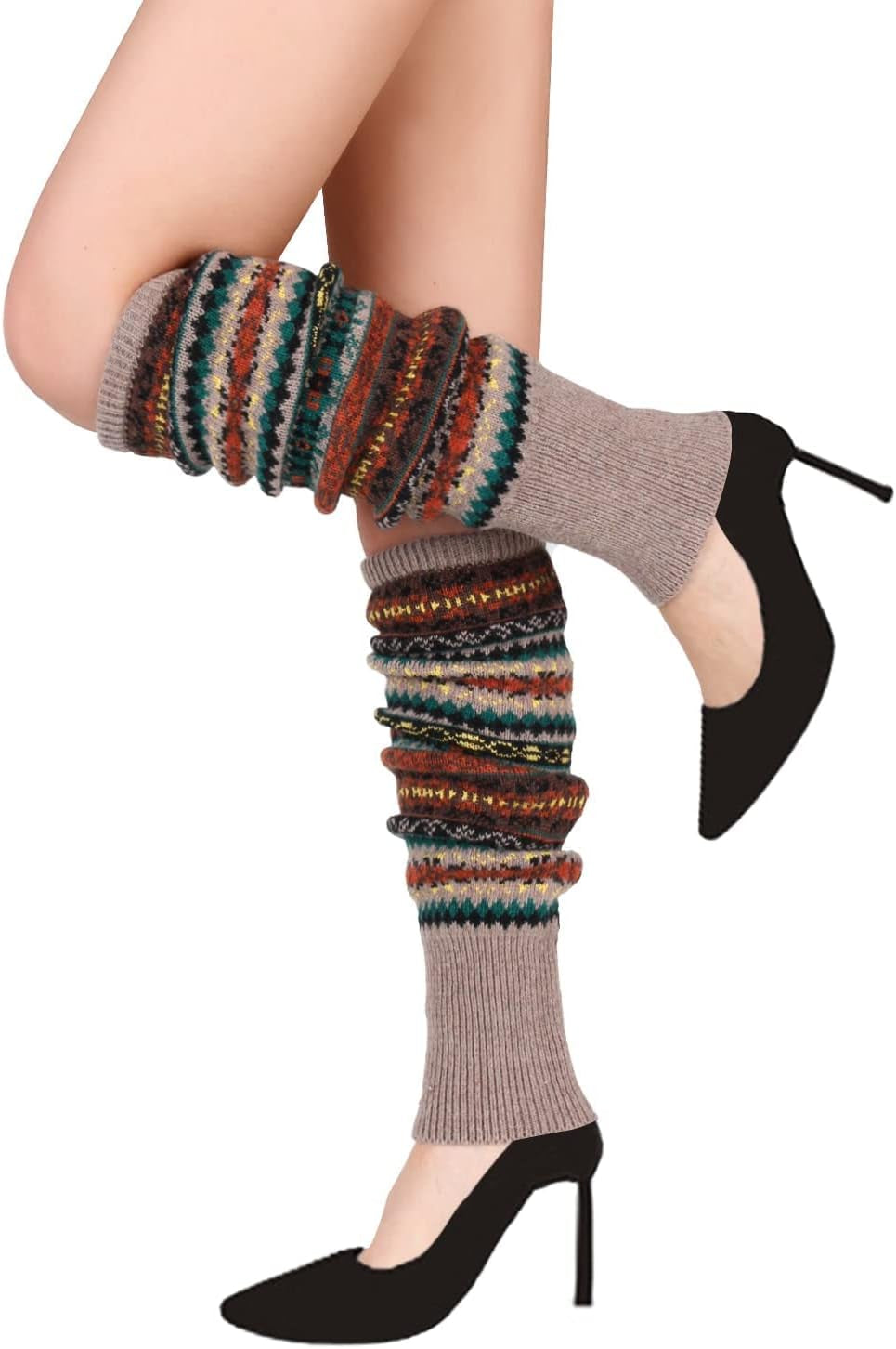 Leg Warmers for Women Girls Wool Knit Leg Warmer for Winter Bohemian Patterned Long Leg Warmer