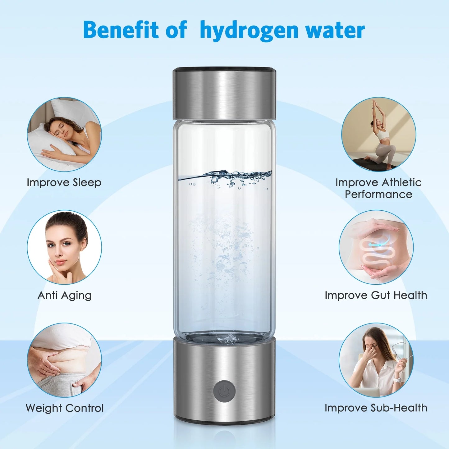 Hydrogen Water Bottle,  460ML Rechargeable Hydrogen Water Bottle Generator Rapid Electrolysis SPE/PEM Antioxidan Hydrogen-Rich Water Cup for Fitness Yoga Daily Drinking Gift