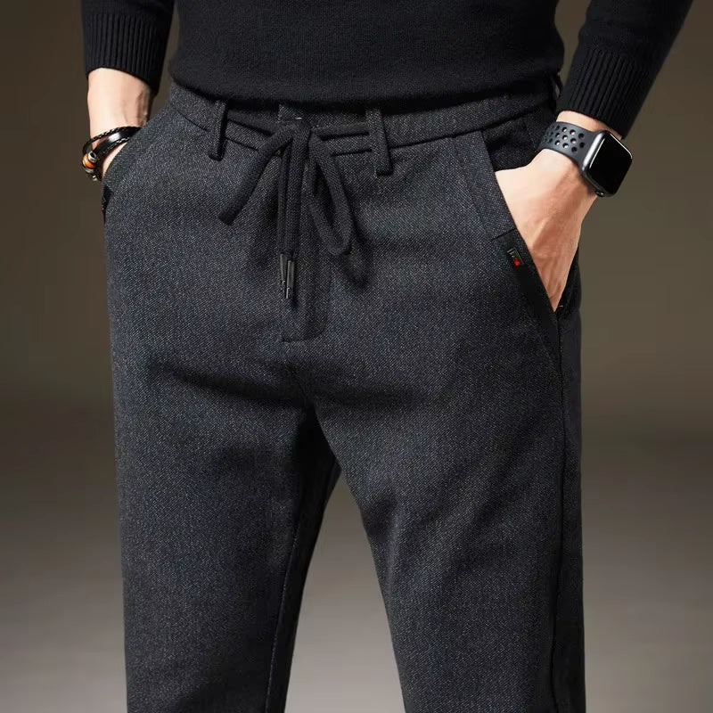 Männer Winter Fleece Warme Casual Hosen Klassische Stil Dicke Baumwolle Gerade Bein Hose Männlich Marke Männer Kleidung