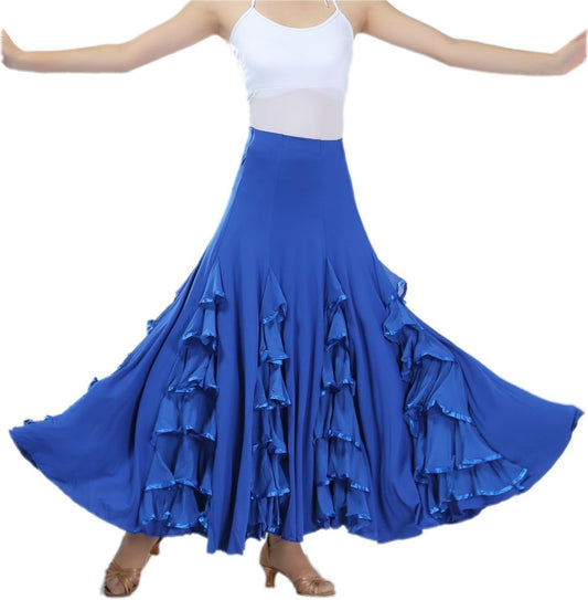 ® Elegant Milk Silk Ballroom Waltz Dancing Long Swing Skirt One Size